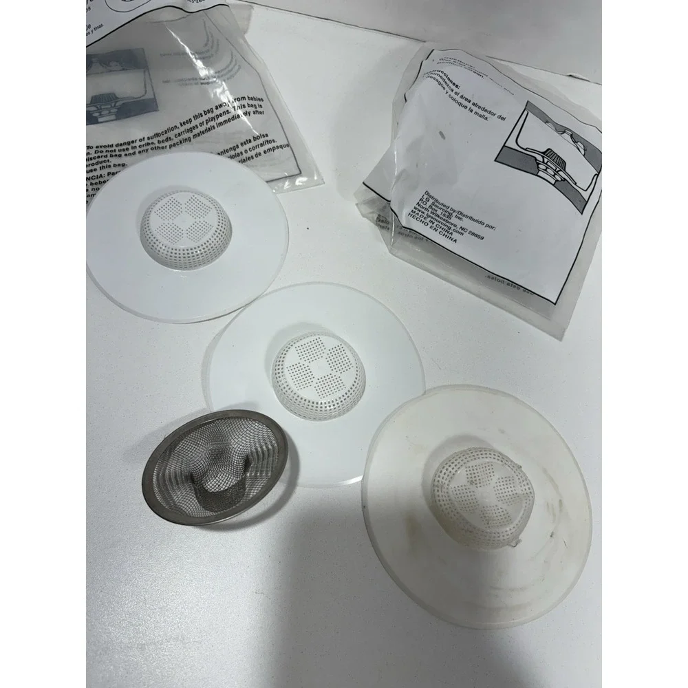 Bath Shower Sink Strainer Guard Lot‎ Of 3 Bathroom White Silicone + 1 Metal